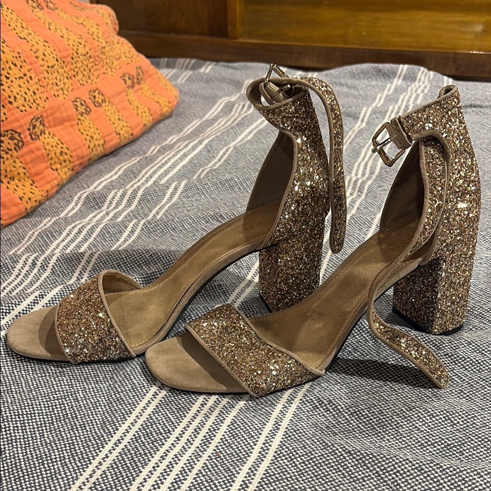 Elegant Glitter Block Heel Sandals